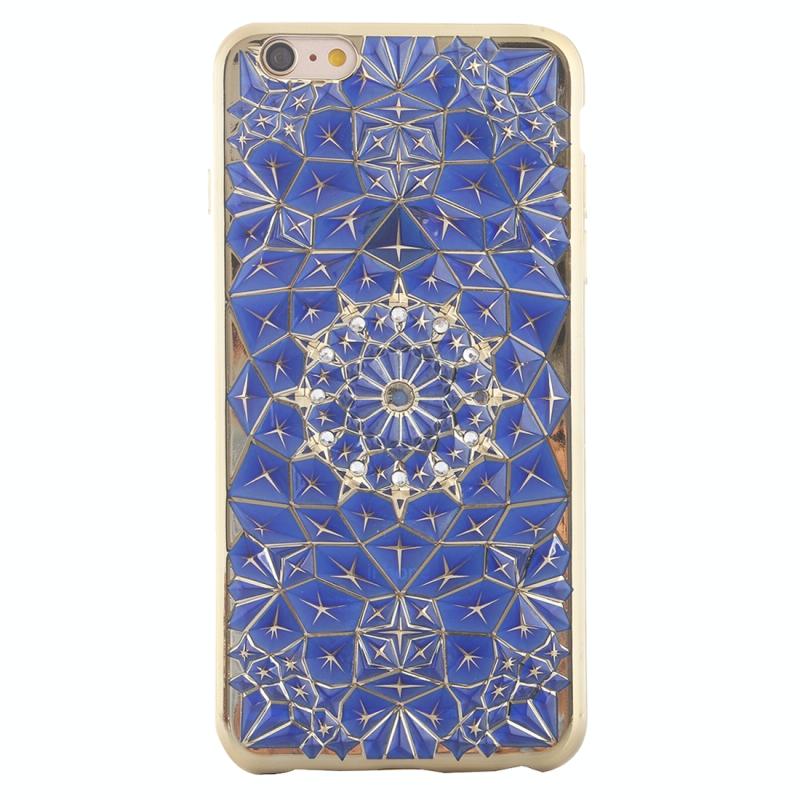 Huismerk iPhone 6 Plus & 6s Plus Diamanten structuur en met nep diamanten ingelegd gegalvaniseerd TPU back cover Hoesje (goudkleurig frame + donker blauw)