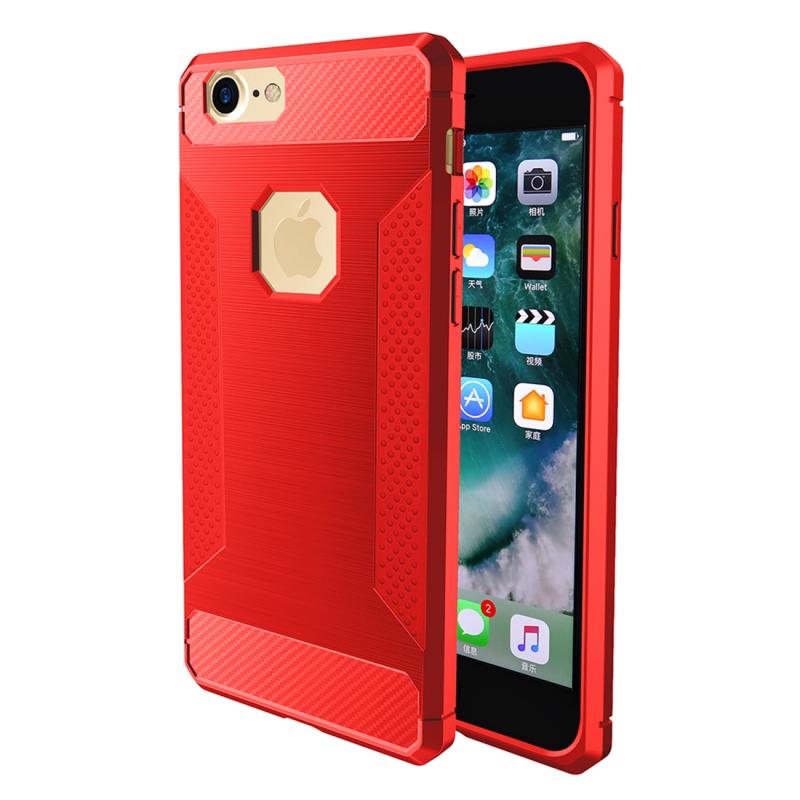 Huismerk Voor iPhone 6 Plus & 6s Plus geborsteld Carbon Fiber textuur Shockproof TPU beschermende dekking van Case(Red)