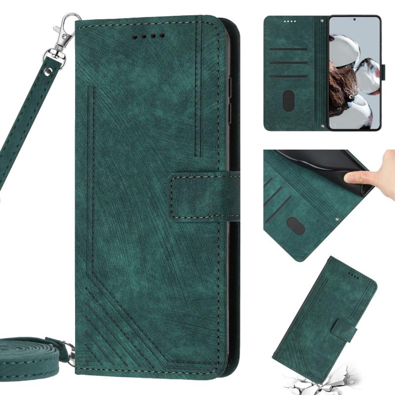 Huismerk Voor Xiaomi Poco X3 / X3 Pro / X3 NFC Skin Feel Stripe Pattern Leather Phone Case met Lanyard(Groen)