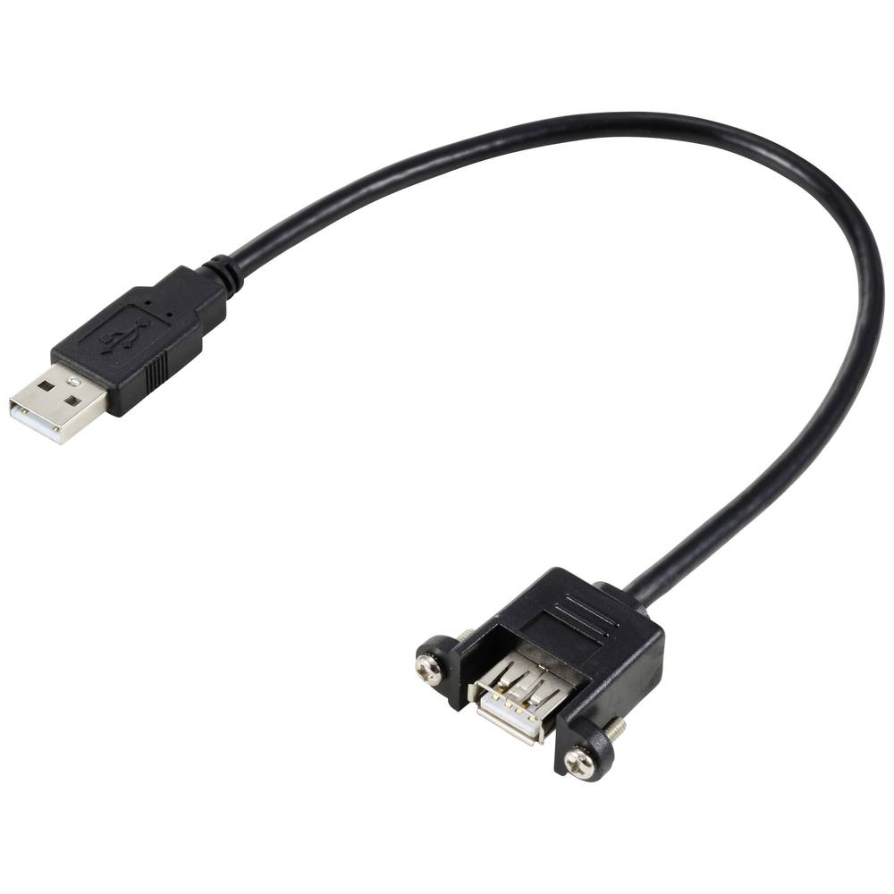 Renkforce USB-kabel USB 2.0 USB-A stekker, USB-A bus 0.25 m Zwart Voor inbouw, Schroefbaar RF-5720402