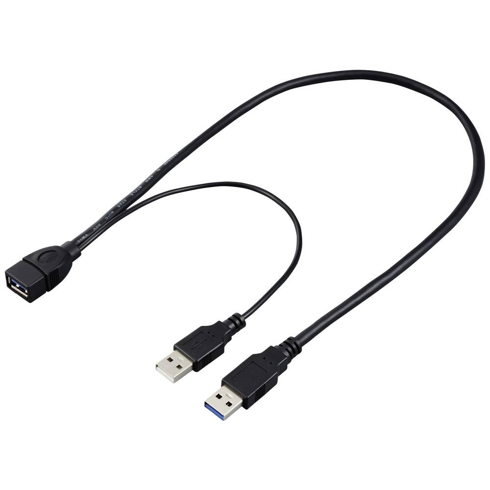 Renkforce USB-kabel USB 3.0 USB-A stekker, USB-A stekker, USB-A bus 50 cm Zwart RF-5719752