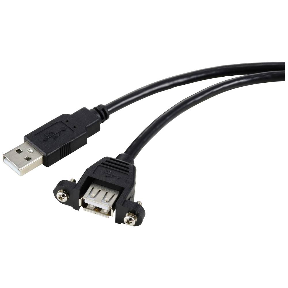 Renkforce USB-kabel USB 2.0 USB-A stekker, USB-A bus 1.00 m Zwart Voor inbouw, Schroefbaar RF-5720386