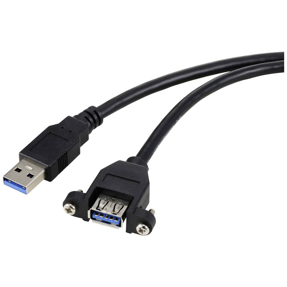 Renkforce USB-kabel USB 3.0 USB-A stekker, USB-A bus 1.00 m Zwart Voor inbouw, Schroefbaar RF-5720388