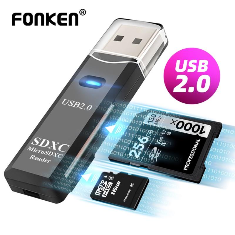 FONKEN 2.0 kaartlezer 2 IN 1 kaartlezer voor pc Micro SD TF-kaart geheugenlezer Multi-kaart schrijver adapter Flash Drive Laptopaccessoires