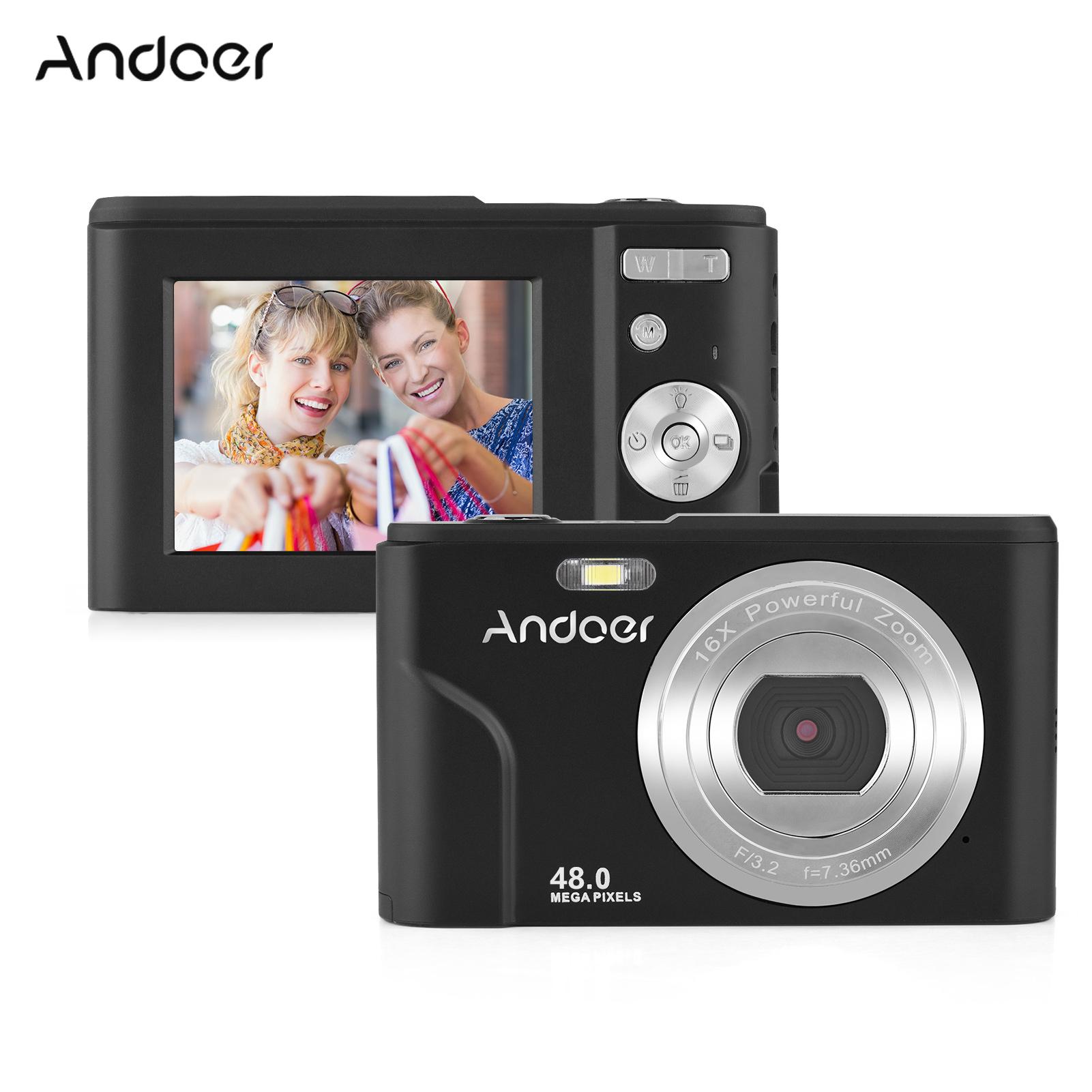 Andoer draagbare digitale camera 48MP 1080P 2,4-inch IPS-scherm 16X zoom Autofocus Zelfontspanner 128GB