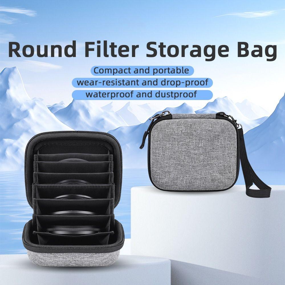 HFkuazou 8 Slots Lens Filter Storage Bag Carrying Case Round Filter Storage Box Camera lens Filter Pouch grijs