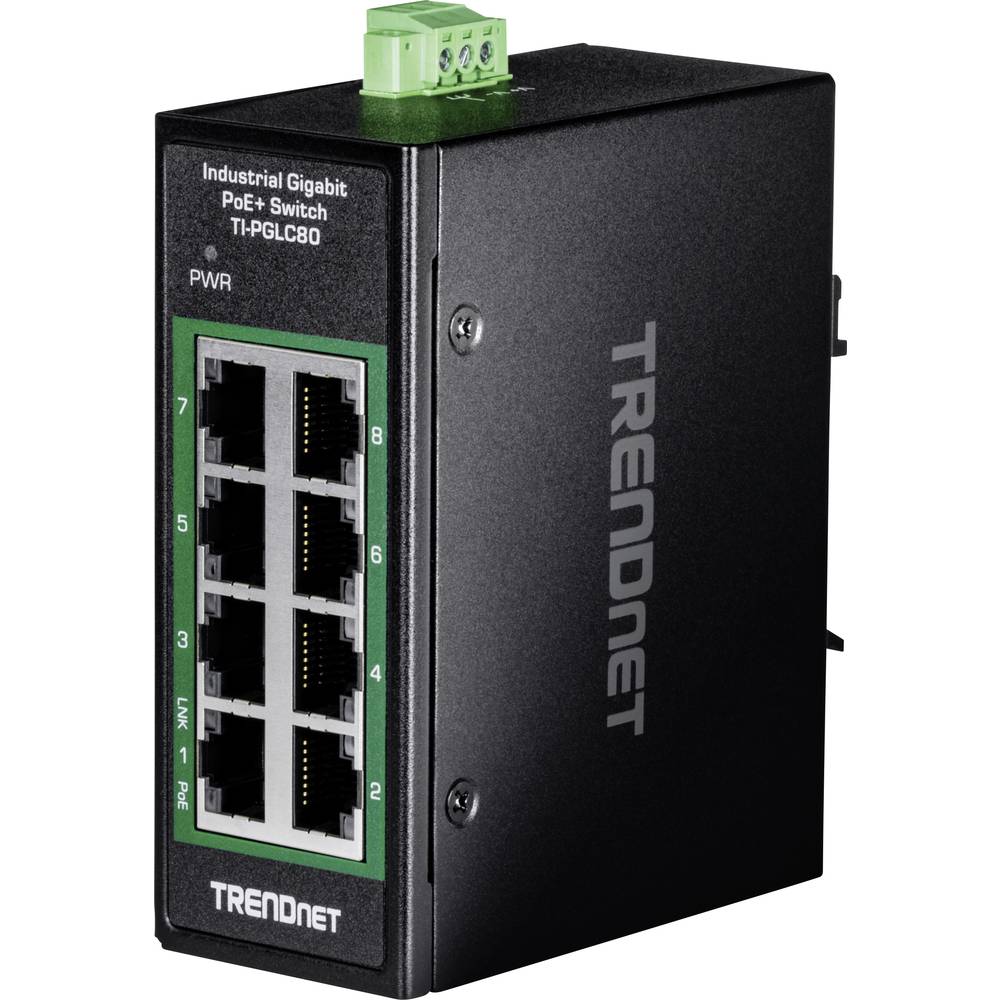 Trendnet TI-PGLC80 8-Port Gigabit PoE+ Industrial DIN-Rail Mini Switch Netzwerk-Switch