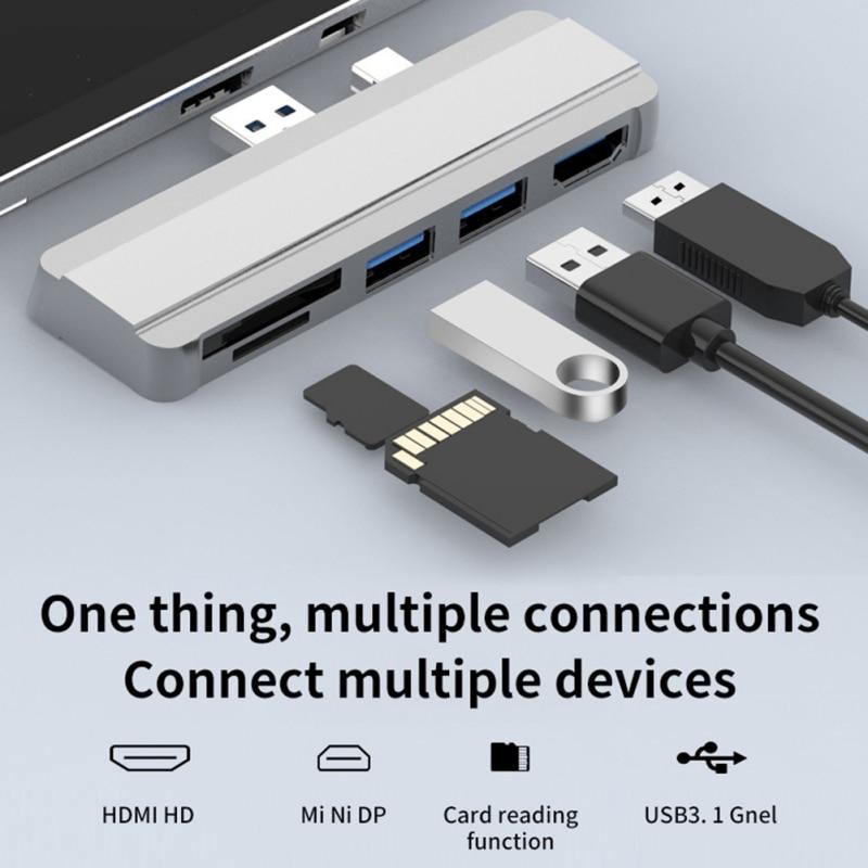 Sunnyway Geschikt voor Surface Pro Docking Station HDMI-compatibel HD-projectiescherm SD/TF-kaartlezer Uitbreiding USB-hub