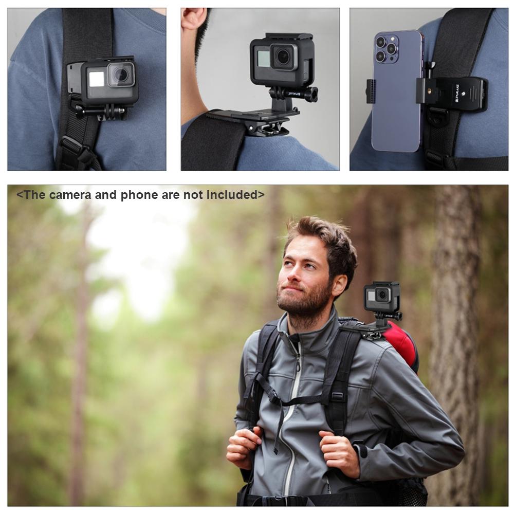 TOMTOP JMS PULUZ Rugzak Schouderriem Mount Rugzak Clip Vervanging voor GoPro Hero 11/10/9 Osmo Pocket zwart