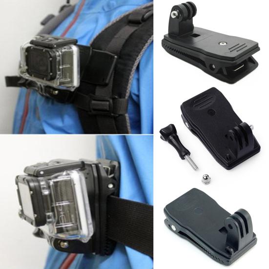 Langudi Actiecamerahouder Rugzakclip 360 graden rotatie Stevige grip Stabiele ondersteuning Veelzijdige actiecameraclip voor Gopro Hero4/3+/3/2 voor berg zwart