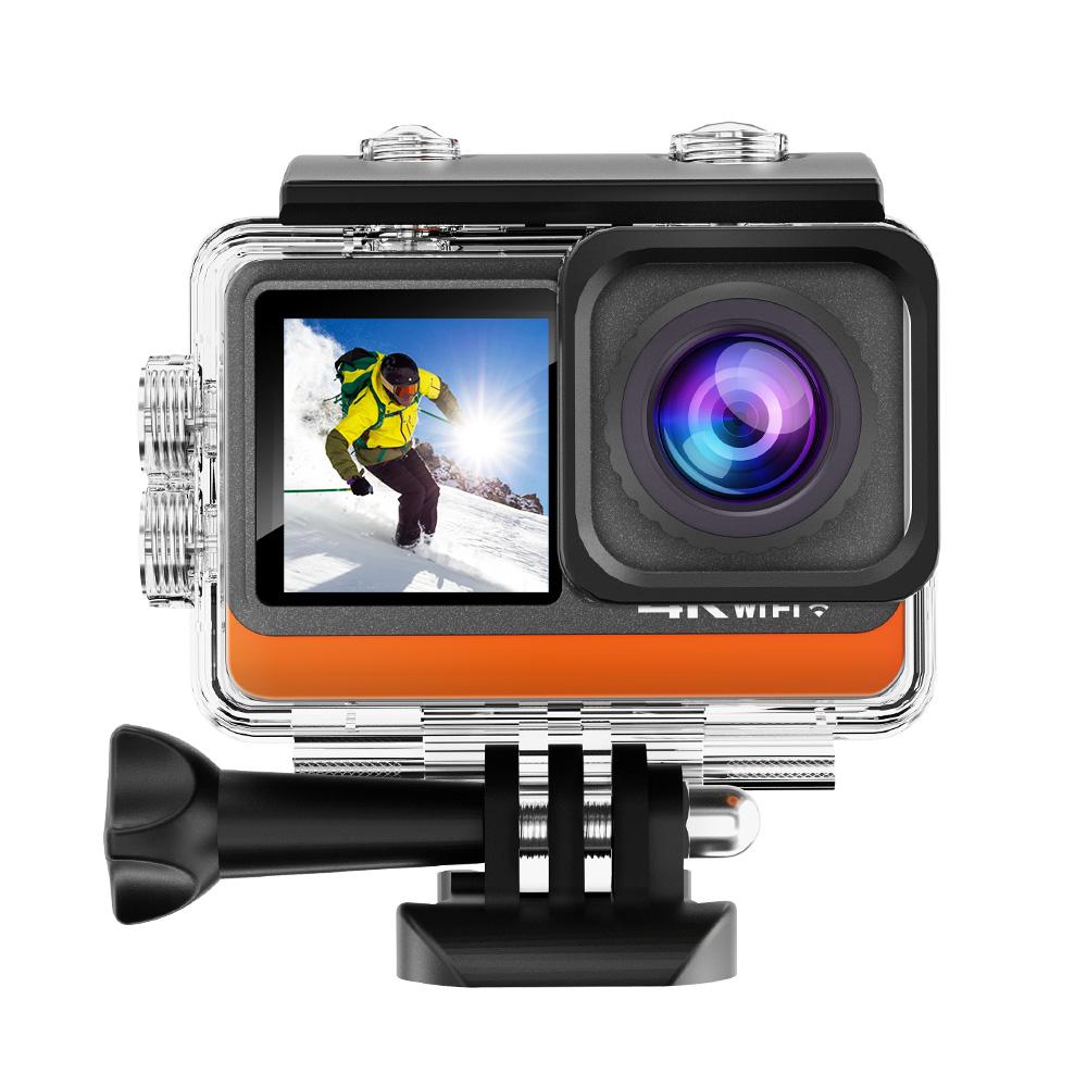 TOMTOP JMS Actiecamera 4K Ultra HD 24MP Waterdicht Anti-trillen met 2,0 inch aanraakbedieningsscherm Dubbel scherm zwart