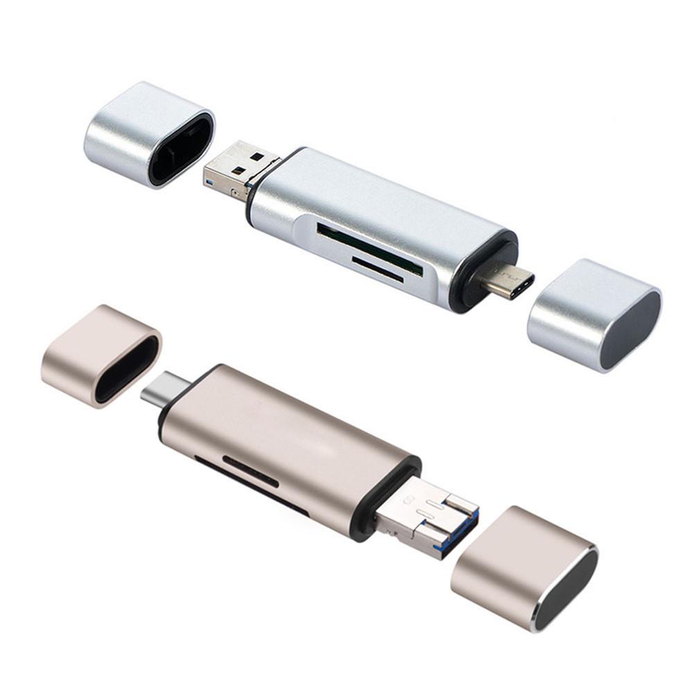 Meiteai-All 5-in-1 Type C OTG-lezer USB vrouwelijke interface voor pc USB 2.0 Lezen TF-geheugenkaartlezeradapter zilver