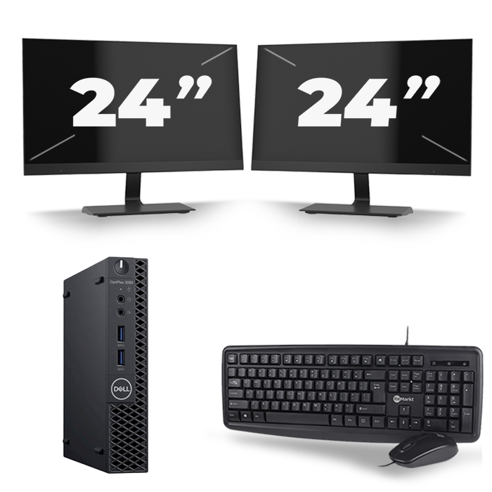 Dell Optiplex 3060 Micro USFF - Intel Core i5-8e Generatie - 16GB RAM - 480GB SSD - Windows 11 + 2x 24 inch Monitor