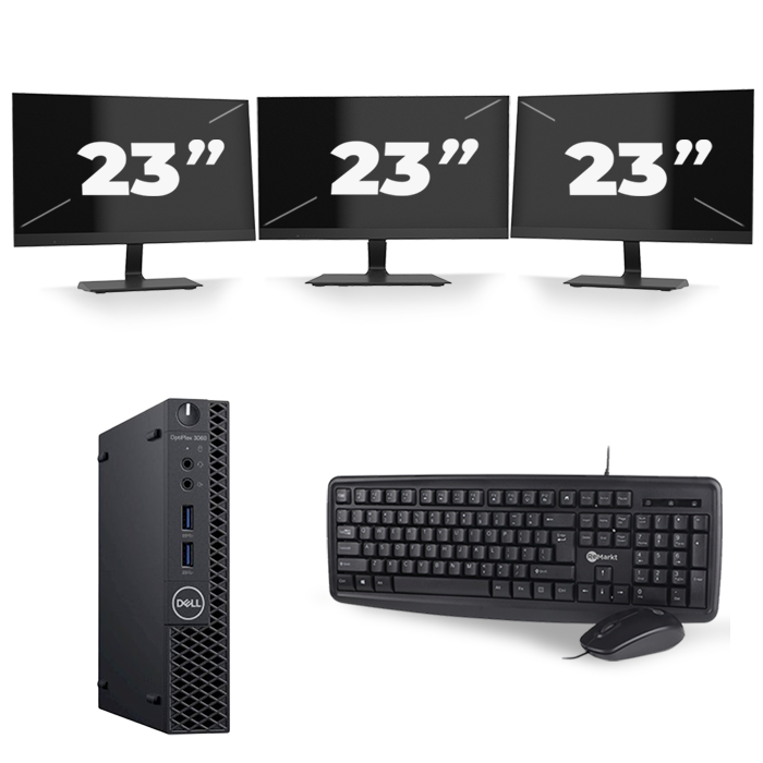 Dell Optiplex 3060 Micro USFF - Intel Core i5-8e Generatie - 16GB RAM - 480GB SSD - Windows 11 + 3x 23 inch Monitor