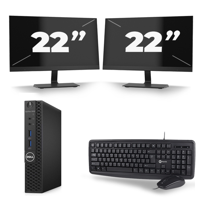Dell Optiplex 3070 Micro USFF - Intel Core i5-9e Generatie - 16GB RAM - 480GB SSD - Windows 11 + 2x 22 inch Monitor