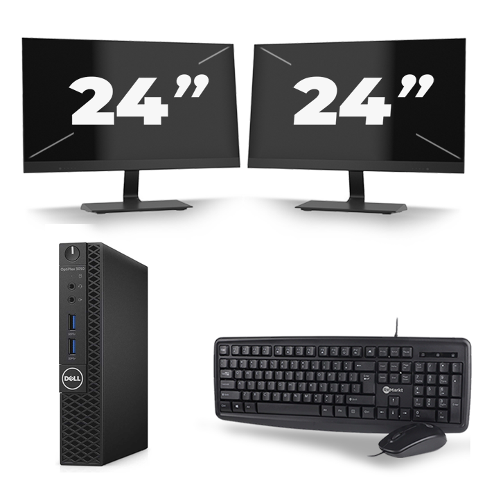 Dell Optiplex 3070 Micro USFF - Intel Core i5-9e Generatie - 16GB RAM - 480GB SSD - Windows 11 + 2x 24 inch Monitor
