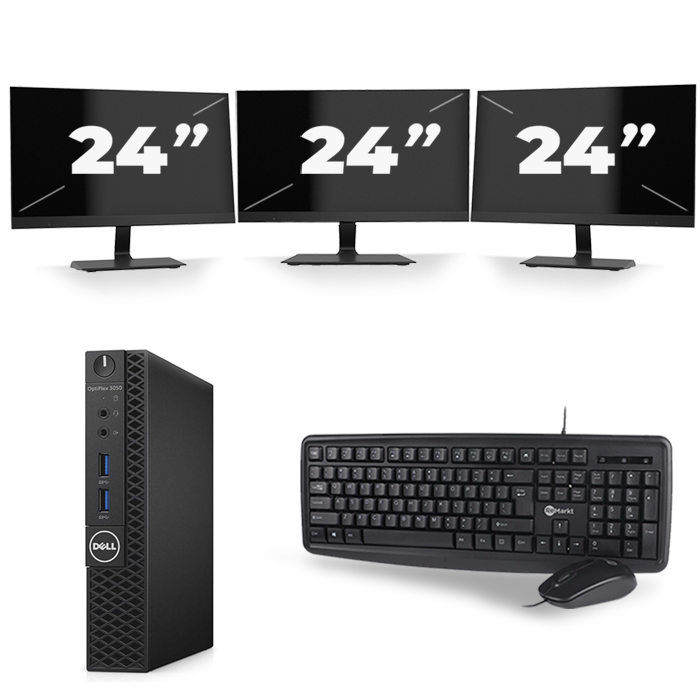 Dell Optiplex 3070 Micro USFF - Intel Core i5-9e Generatie - 16GB RAM - 480GB SSD - Windows 11 + 3x 24 inch Monitor