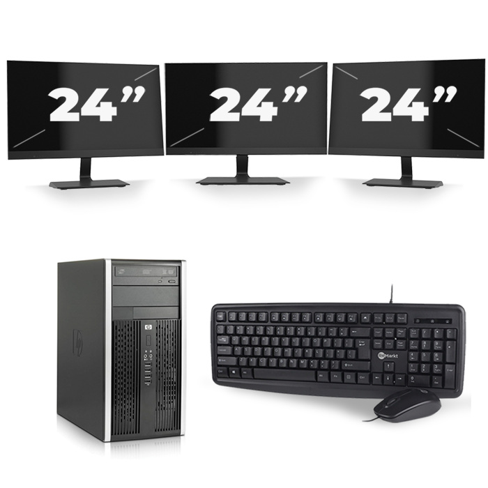 HP Compaq Pro 6300 Micro Tower - Intel Core i7-3e Generatie - 16GB RAM - 480GB SSD - Windows 10 + 3x 24 inch Monitor