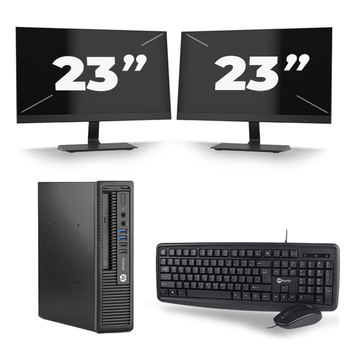 HP EliteDesk 800 G1 USFF - Intel Core i3-4e Generatie - 8GB RAM - 120GB SSD - Windows 10 + 2x 23 inch Monitor