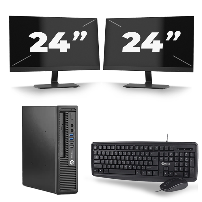 HP EliteDesk 800 G1 USFF - Intel Core i3-4e Generatie - 8GB RAM - 120GB SSD - Windows 10 + 2x 24 inch Monitor