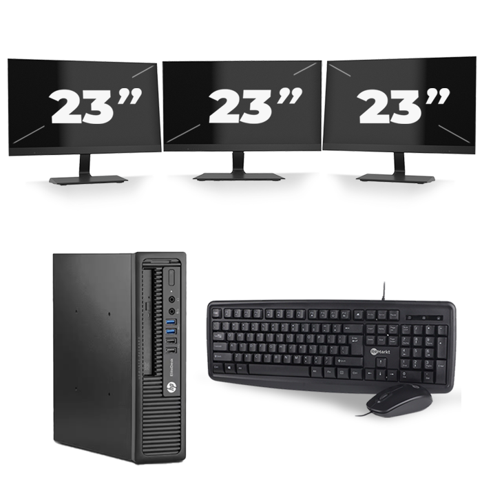 HP EliteDesk 800 G1 USFF - Intel Core i3-4e Generatie - 8GB RAM - 120GB SSD - Windows 10 + 3x 23 inch Monitor