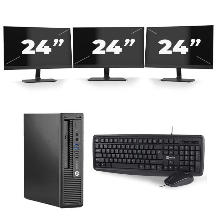 HP EliteDesk 800 G1 USFF - Intel Core i3-4e Generatie - 8GB RAM - 120GB SSD - Windows 10 + 3x 24 inch Monitor