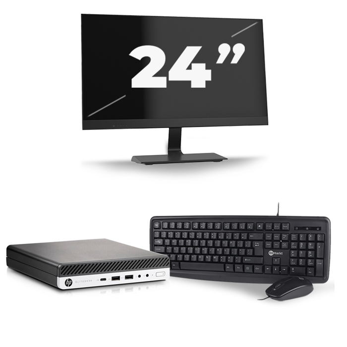 HP EliteDesk 800 G3 USFF - Intel Core i5-6e Generatie - 8GB RAM - 240GB SSD - Windows 11 + 1x 24 inch Monitor