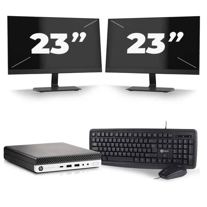 HP EliteDesk 800 G3 USFF - Intel Core i3-6e Generatie - 8GB RAM - 120GB SSD - Windows 11 + 2x 23 inch Monitor