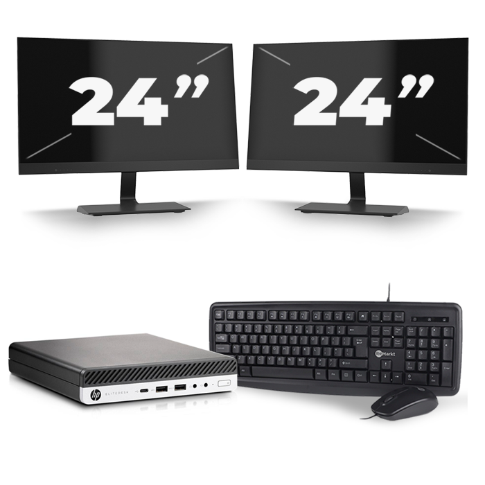 HP EliteDesk 800 G3 USFF - Intel Core i3-6e Generatie - 8GB RAM - 120GB SSD - Windows 11 + 2x 24 inch Monitor