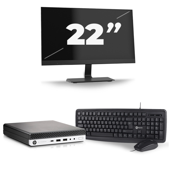 HP EliteDesk 800 G4 USFF - Intel Core i5-8e Generatie - 16GB RAM - 480GB SSD - Windows 11 + 1x 22 inch Monitor