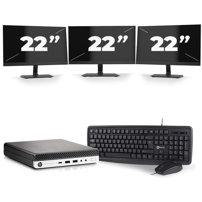 HP EliteDesk 800 G4 USFF - Intel Core i7-8e Generatie - 16GB RAM - 480GB SSD - Windows 11 + 3x 22 inch Monitor