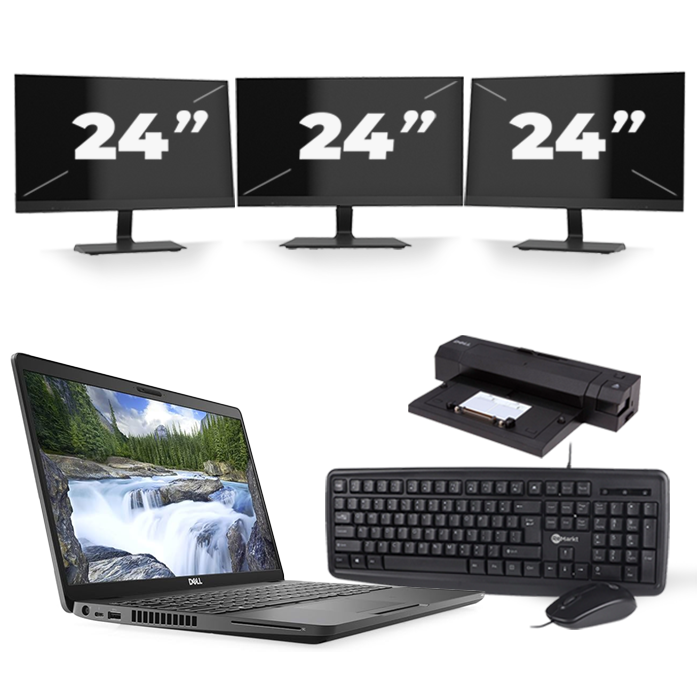 Dell Latitude 5500 - Intel Core i5-8e Generatie - 15 inch - 16GB RAM - 480GB SSD - Windows 11 + 3x 24 inch Monitor