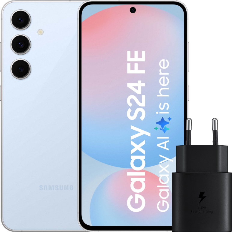 Samsung Galaxy S24 FE 256GB Blauw 5G +  Oplader 25 Watt Zwart