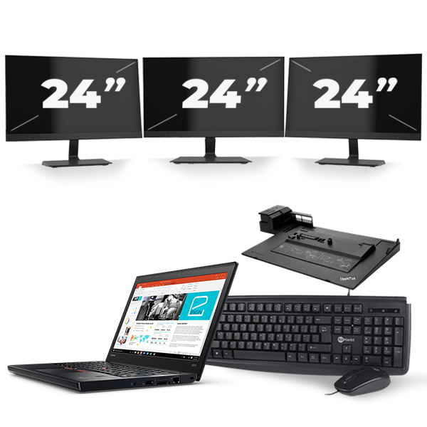 Lenovo ThinkPad X270 - Intel Core i5-6e Generatie - 12 inch - 8GB RAM - 240GB SSD - Windows 11 + 3x 24 inch Monitor