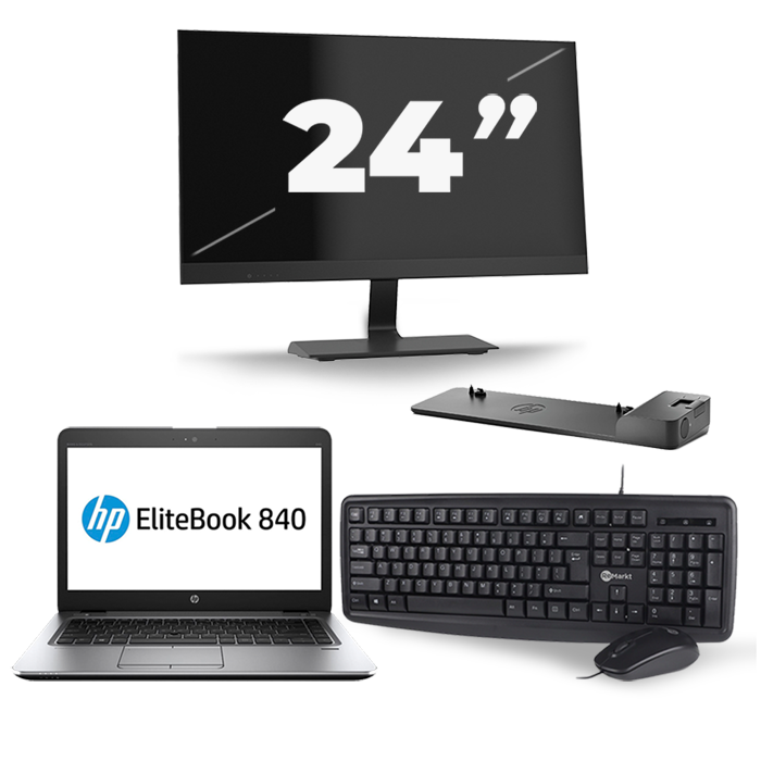 HP EliteBook 840 G3 - Intel Core i5-6e Generatie - 14 inch - 8GB RAM - 256GB SSD - Windows 11 + 1x 24 inch Monitor