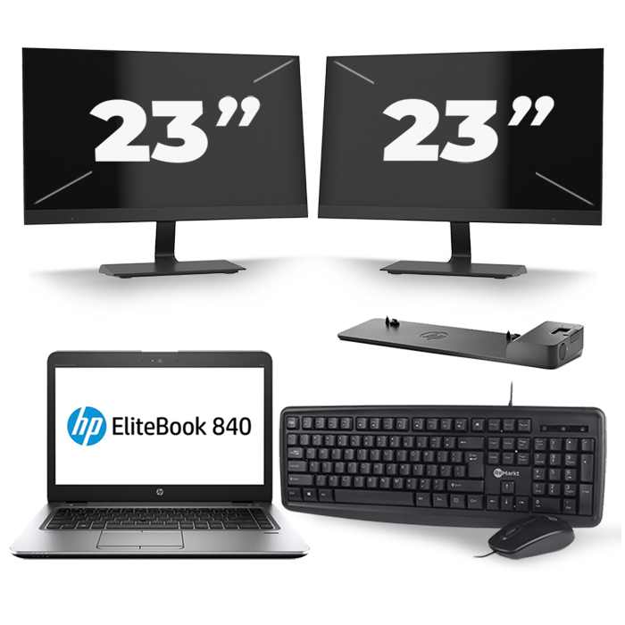 HP EliteBook 840 G3 - Intel Core i5-6e Generatie - 14 inch - 8GB RAM - 256GB SSD - Windows 11 + 2x 23 inch Monitor