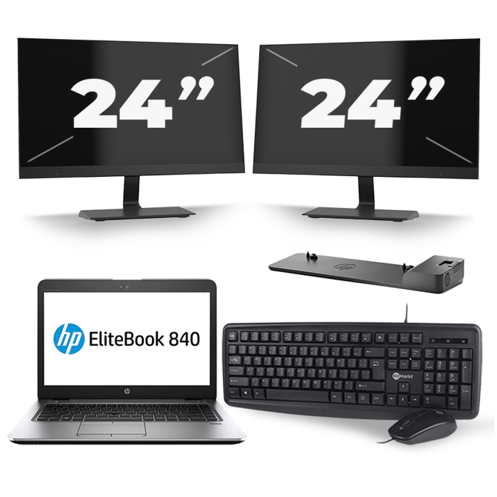 HP EliteBook 840 G3 - Intel Core i5-6e Generatie - 14 inch - 8GB RAM - 256GB SSD - Windows 11 + 2x 24 inch Monitor