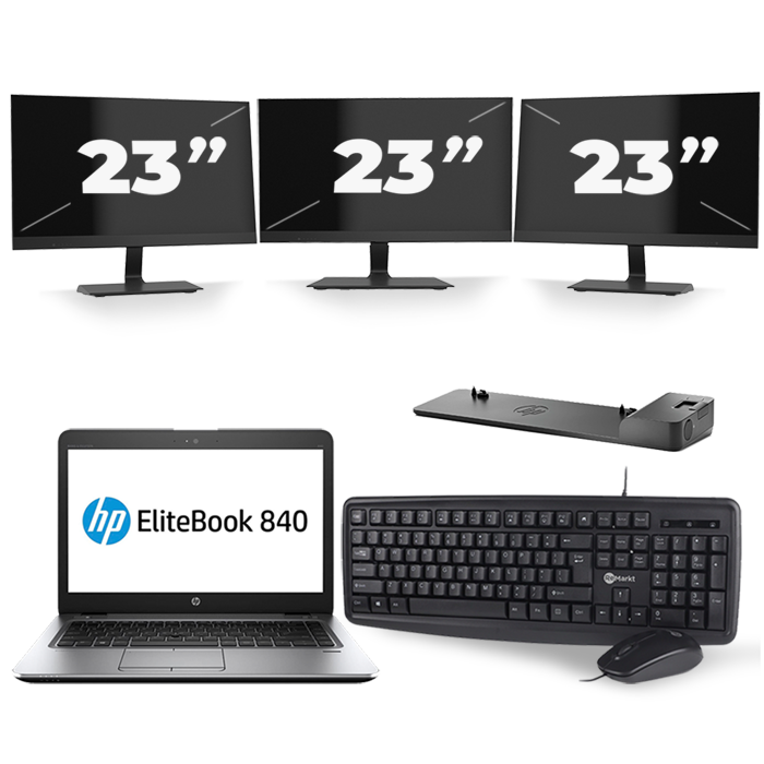 HP EliteBook 840 G3 - Intel Core i7-6e Generatie - 14 inch - 16GB RAM - 512GB SSD - Windows 11 + 3x 23 inch Monitor