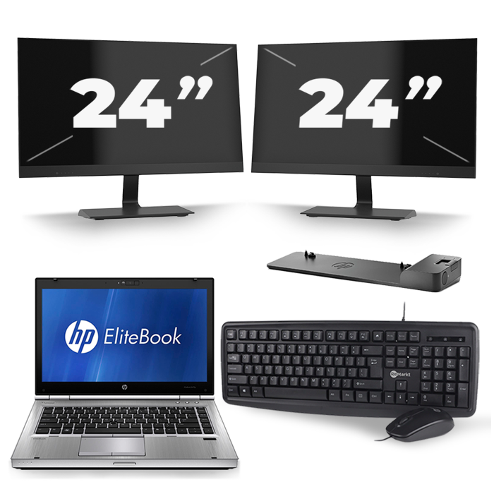 HP EliteBook 8470p - Intel Core i5-3e Generatie - 14 inch - 8GB RAM - 256GB SSD - Windows 10 + 2x 24 inch Monitor