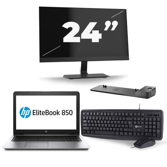 HP EliteBook 850 G3 - Intel Core i5-6e Generatie - 15 inch - 8GB RAM - 256GB SSD - Windows 11 + 1x 24 inch Monitor