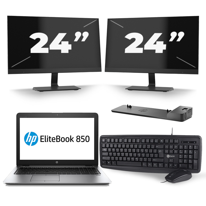 HP EliteBook 850 G3 - Intel Core i7-6e Generatie - 15 inch - 16GB RAM - 512GB SSD - Windows 11 + 2x 24 inch Monitor
