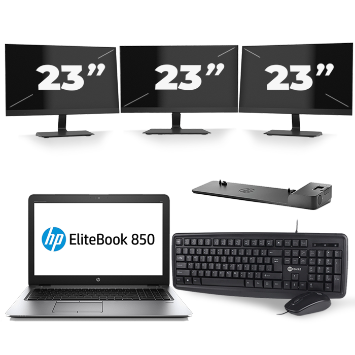 HP EliteBook 850 G3 - Intel Core i7-6e Generatie - 15 inch - 16GB RAM - 512GB SSD - Windows 11 + 3x 23 inch Monitor