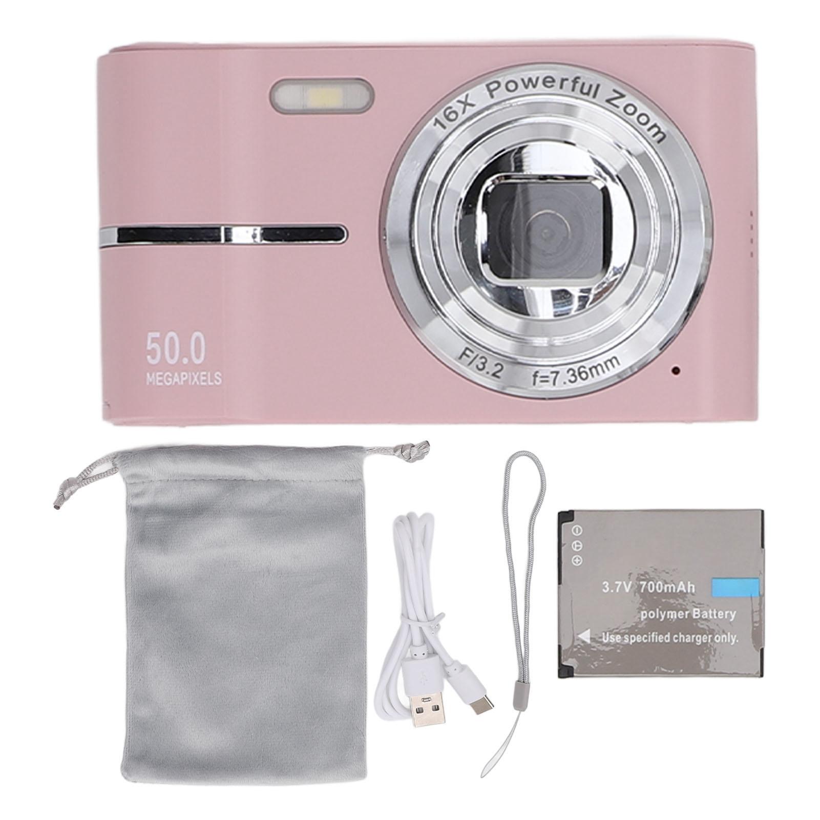 Honor Electronics Digitale zakcamera FHD 1080P 50MP Ondersteuning AF Autofocus 16x Zoom Studenten Draagbaar Compact Klein zilver
