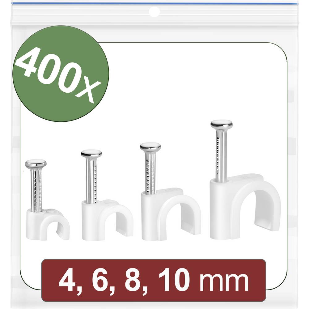 Quadrios 24CA425 Spijkerclip 24CA425 Bundel-Ø (bereik) 2 tot 10 mm Wit 400 stuk(s)