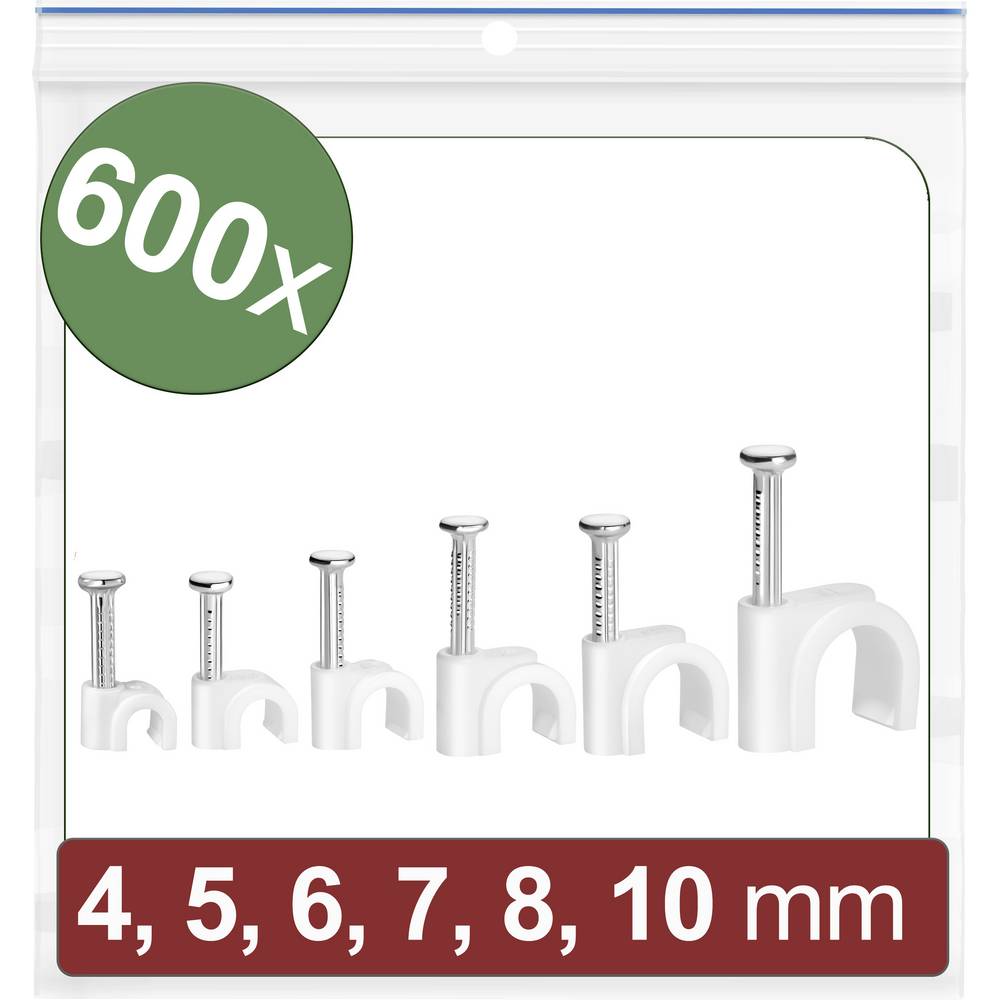 Quadrios 24CA426 Spijkerclip 24CA426 Bundel-Ø (bereik) 2 tot 10 mm Wit 600 stuk(s)