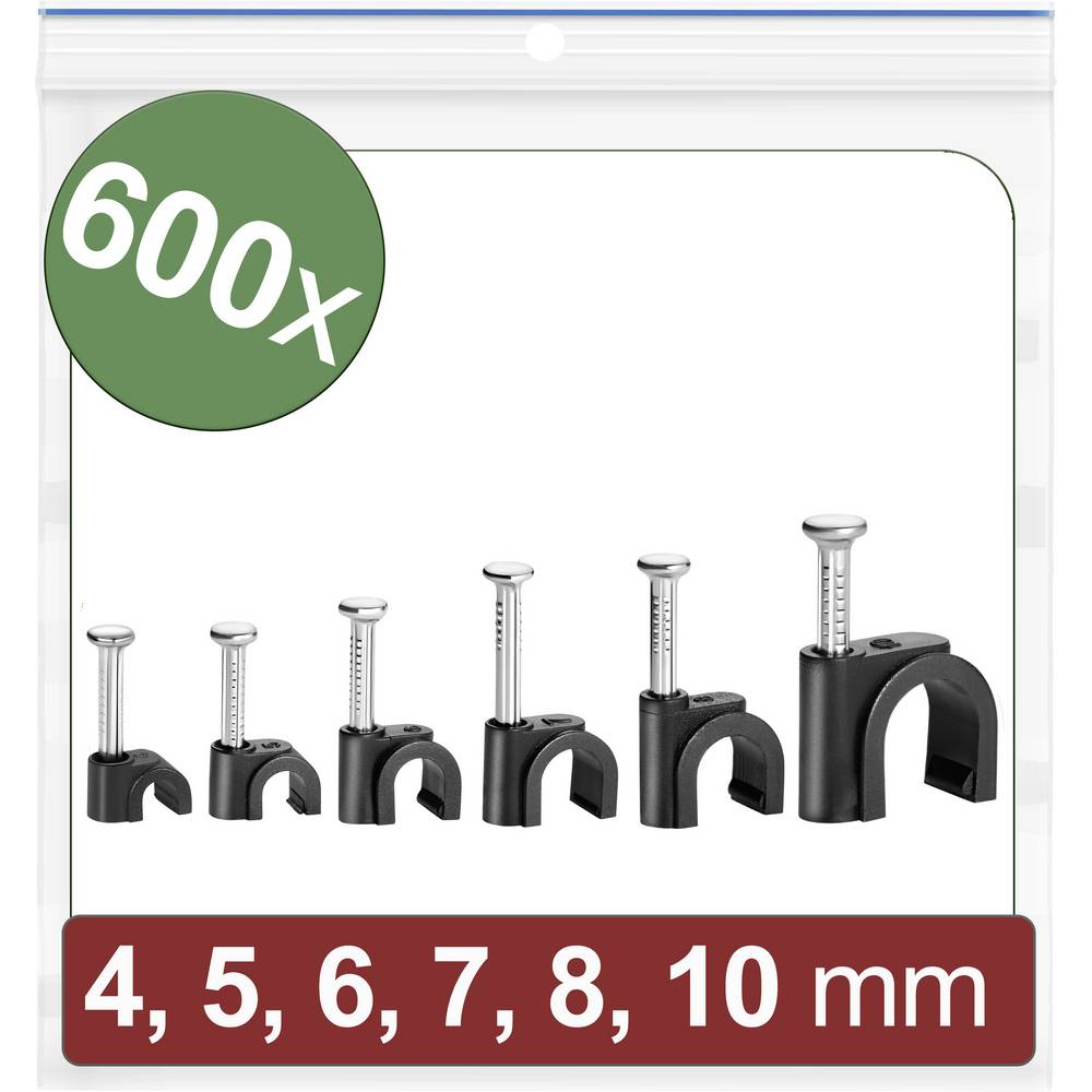 Quadrios 24CA437 Spijkerclip 24CA437 Bundel-Ø (bereik) 2 tot 10 mm Zwart 600 stuk(s)