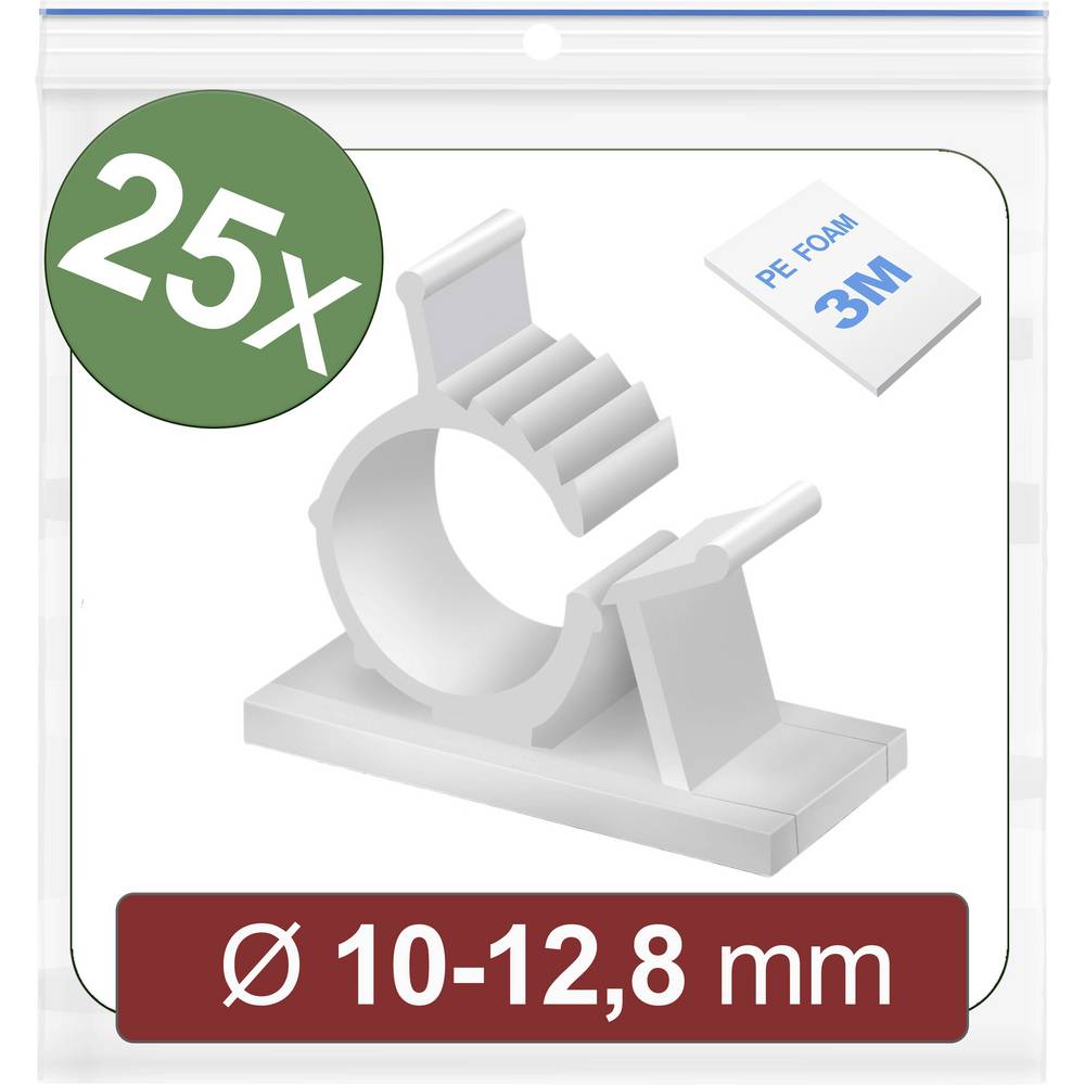 Quadrios 24CA446 Bevestigingssokkel Zelfklevend 24CA446 Bundel-Ø (bereik) 10 tot 12.8 mm Wit 25 stuk(s)