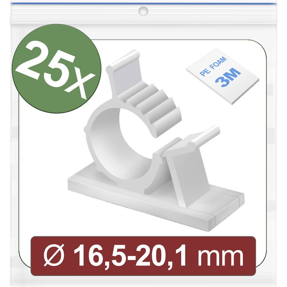 Quadrios 24CA448 Bevestigingssokkel Zelfklevend 24CA448 Bundel-Ø (bereik) 16.5 tot 20.1 mm Wit 25 stuk(s)