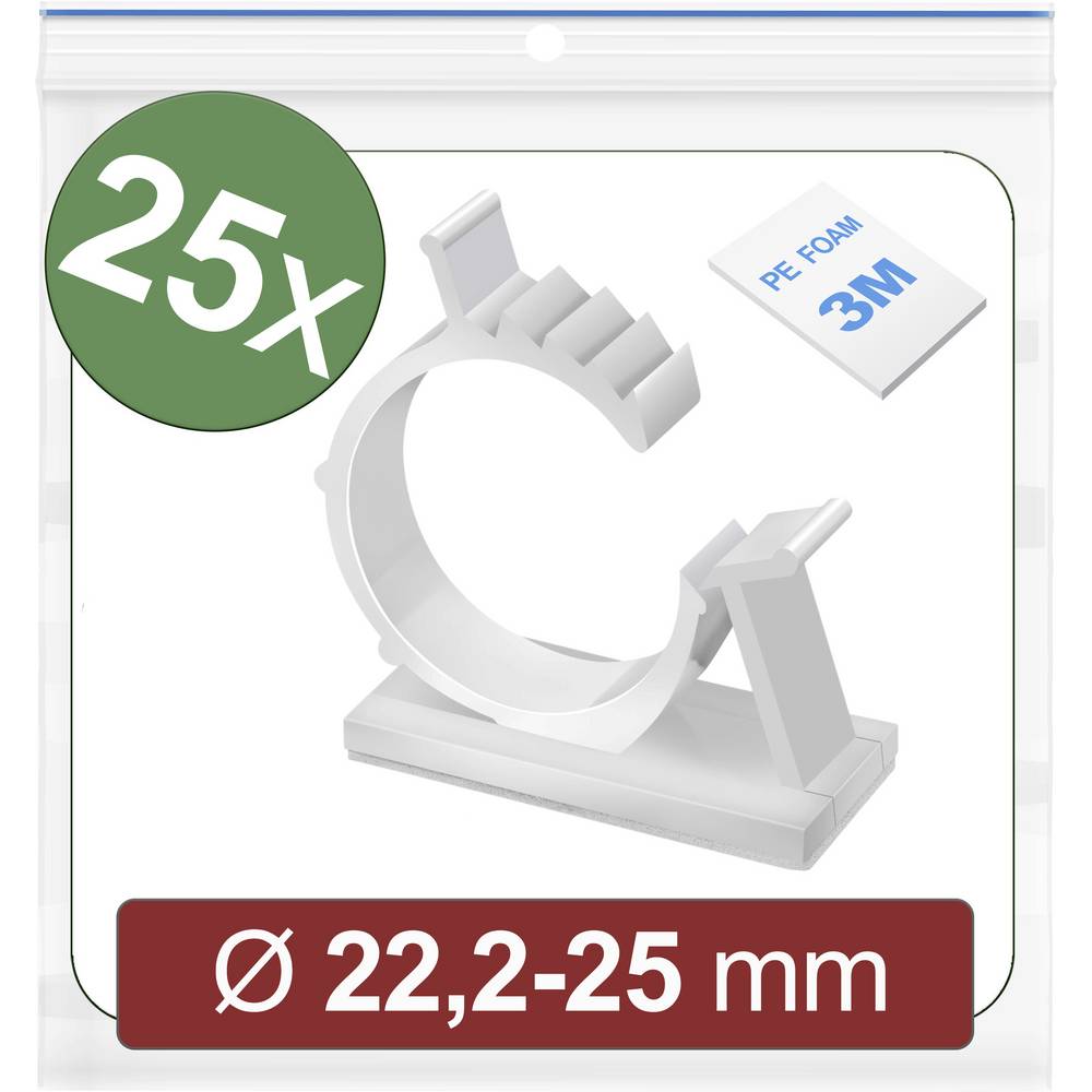 Quadrios 24CA449 Bevestigingssokkel Zelfklevend 24CA449 Bundel-Ø (bereik) 22.2 tot 25 mm Wit 25 stuk(s)