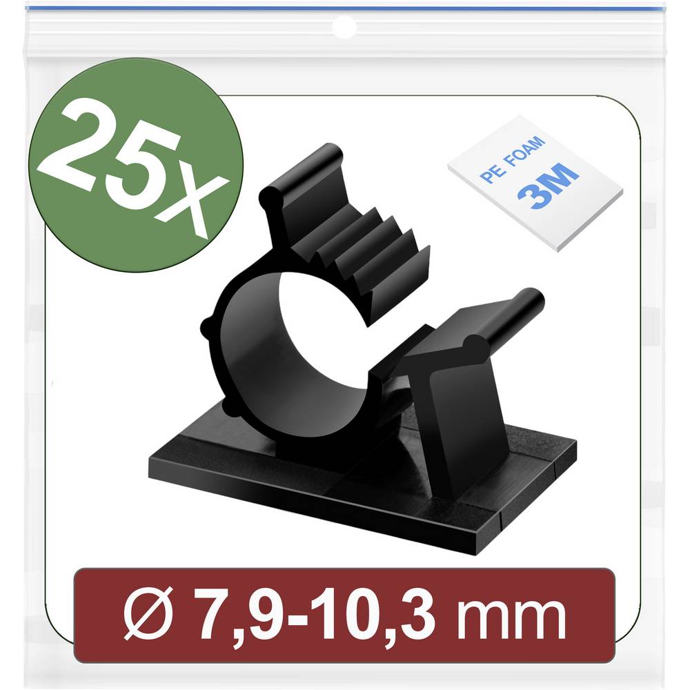 Quadrios 24CA450 Bevestigingssokkel Zelfklevend 24CA450 Bundel-Ø (bereik) 7.9 tot 10.3 mm Zwart 25 stuk(s)